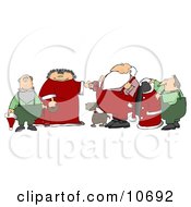 Helpers Dog And The Mrs Helping Santa Claus Get Ready In The Morning Clipart Illustration