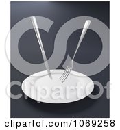 Clipart 3d Silverware Over An Empty Plate Royalty Free CGI Illustration