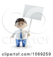 Poster, Art Print Of 3d Businessman Holding A Blank Sign
