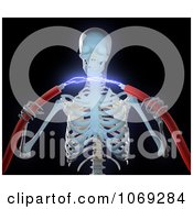 Clipart 3d Skeleton With Electric Discharge Between High Voltage Cables Royalty Free CGI Illustration