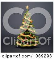 Poster, Art Print Of 3d Christmas Tree With A Star Baubles And Garland