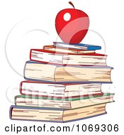 Poster, Art Print Of Stack Of School Books And Red Apple