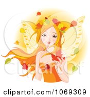 Poster, Art Print Of Red Haired Fairy With Autumn Leaves