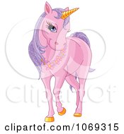 Poster, Art Print Of Pink Unicorn Wearing A Floral Necklace