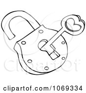 Clipart Outlined Skeleton Key And Padlock Royalty Free Vector Illustration