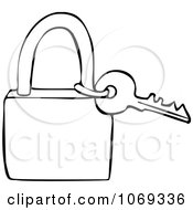Poster, Art Print Of Outlined Key And Padlock