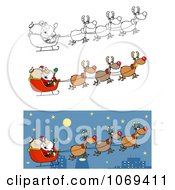 Clipart Santas And Sleighs Royalty Free Vector Illustration