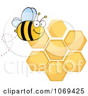 Poster, Art Print Of Happy Bee Over Honey Combs