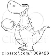Clipart Outlined T Rex Holding A Boulder Royalty Free Vector Illustration by Hit Toon