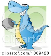 Clipart Blue T Rex Holding A Boulder Royalty Free Vector Illustration by Hit Toon