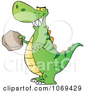 Green T Rex Holding A Boulder