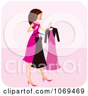 Poster, Art Print Of Brunette Woman Choosing A Dress