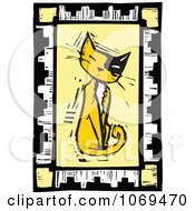 Clipart Woodcut Sitting Cat Frame Royalty Free Vector Illustration