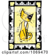 Poster, Art Print Of Woodcut Sitting Cat Frame