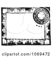 Clipart Black And White Solar Woodcut Frame Royalty Free Vector Illustration