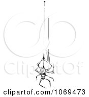 Clipart Woodcut Black And White Spider And String Royalty Free Vector Illustration