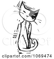 Clipart Woodcut Cat Sitting Royalty Free Vector Illustration