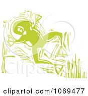 Clipart Woodcut Green Leaping Frog Royalty Free Vector Illustration