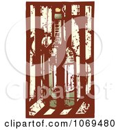 Clipart Woodcut Grungy Red Wine Bottle And Stripes Royalty Free Vector Illustration