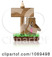 Clipart Bear And Pencil Sign Royalty Free Vector Illustration
