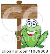 Poster, Art Print Of Frog And A Wood Sign