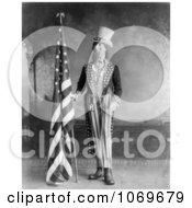 Photo Of Uncle Sam Standing Beside American Flag 1898 Royalty Free Black And White Historical Stock Photography by JVPD