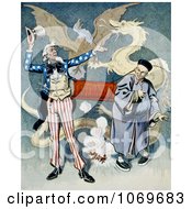 Poster, Art Print Of Uncle Sam And A Chinese Man Connected To A Firecracker With Dragon And Eagle In Background