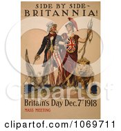 Poster, Art Print Of Uncle Sam - Side By Side - Britannia - Britain Day 1918 - Mass Meeting