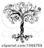 Clipart Onate Whimsical Tree In Black And White Royalty Free Illustration