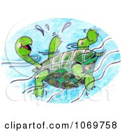 Poster, Art Print Of Sketched Happy Turtle Floating