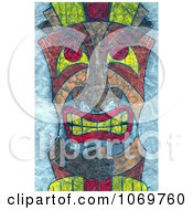 Poster, Art Print Of Textured Tiki Face On Blue