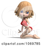 Clipart 3d Blond Lifeguard Woman Kneeling Royalty Free CGI Illustration