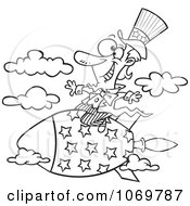Poster, Art Print Of Outlined Uncle Sam Riding A Rocket