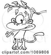 Clipart Outlined Monkey Swinging From A Branch Royalty Free Vector Illustration by toonaday