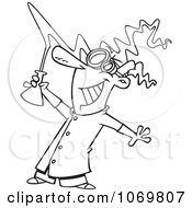 Clipart Outlined Mad Scientist Holding A Beaker Royalty Free Vector Illustration
