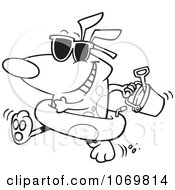 Clipart Outlined Beach Dog With An Inner Tube And Toys Royalty Free Vector Illustration
