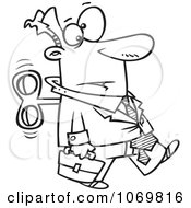 Clipart Outlined Wind Up Businessman On Auto Pilot Royalty Free Vector Illustration