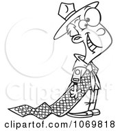 Clipart Outlined Over Achiever Scout With Badges Royalty Free Vector Illustration
