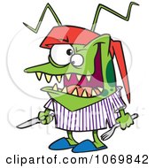 Clipart Hungry Bed Bug Holding Silverware Royalty Free Vector Illustration
