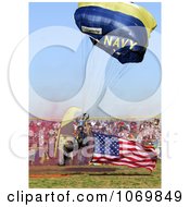 Poster, Art Print Of Navy Man Parachuting An American Flag On A Football Field For North Bullitt High School In Shepherdsville Kentucky 2007