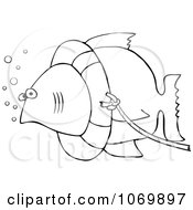 Clipart Outlined Fish With A Life Buoy On Its Head Royalty Free Vector Illustration