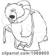 Clipart Outlined Bear With A Life Buoy On His Head Royalty Free Vector Illustration