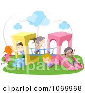 Poster, Art Print Of Diverse Stick Students Playing On A Playground Structure