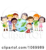 Poster, Art Print Of Diverse Stick Students With A Globe