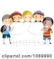 Clipart Stick Students Holding A Blank Banner 3 Royalty Free Vector Illustration