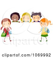 Clipart Stick Students Holding A Blank Banner 4 Royalty Free Vector Illustration