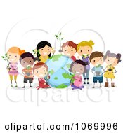 Poster, Art Print Of Diverse Stick Students With Plants And A Globe
