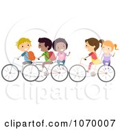 Poster, Art Print Of Diverse Stick Students Riding Bikes To School