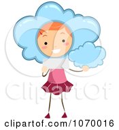 Clipart Stick Girl Reading A Cloudy Weather Forecast Royalty Free Vector Illustration