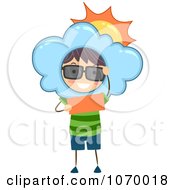 Clipart Stick Boy Announcing A Sunny Weather Forecast Royalty Free Vector Illustration